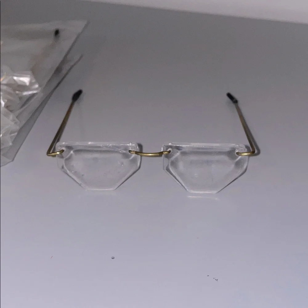 10 Acrylic Gold and Clear Frameless Doll Glasses 3 3/4”
